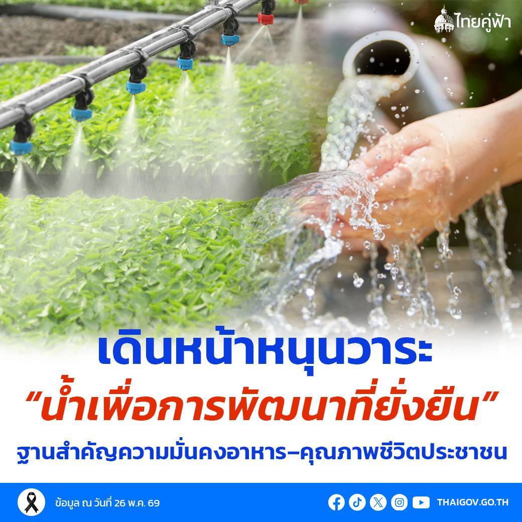 รัฐบาลเดินหน้าหนุนวาระ “น้ำเพื่อการพัฒนาที่ยั่งยืน” ชูบริหารจัดการน้ำเป็นฐานสำคัญความมั่นคงอาหาร–คุณภาพชีวิตประชาชน