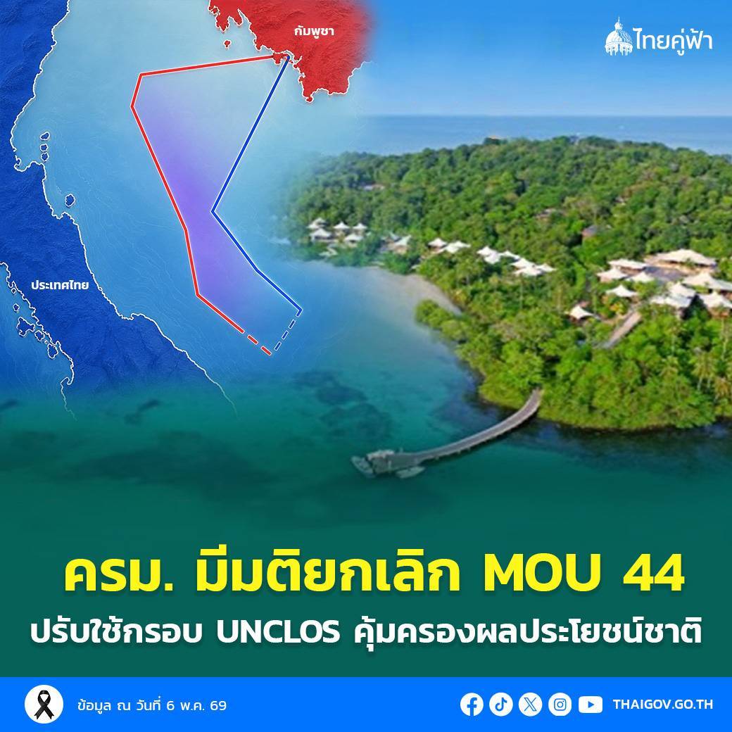 ครม. มีมติยกเลิก MOU 44 ปรับใช้กรอบ UNCLOS คุ้มครองผลประโยชน์ชาติ