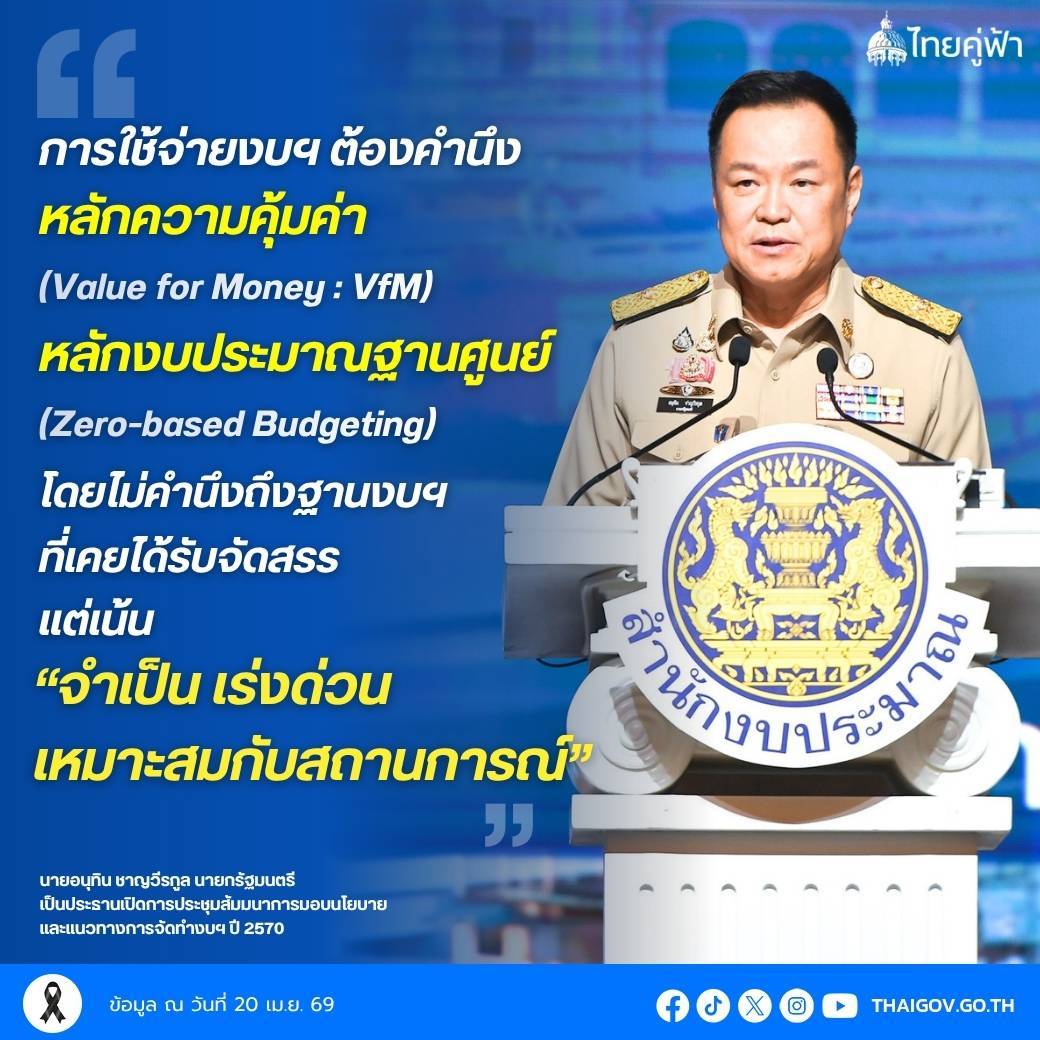 นายกฯ มอบนโยบายงบฯ ปี 2570 ชูใช้งบ “ตรงเป้า - แม่นยำ” เน้นลงทุนรับวิกฤตโลก - ดัน EV พลังงานสะอาด