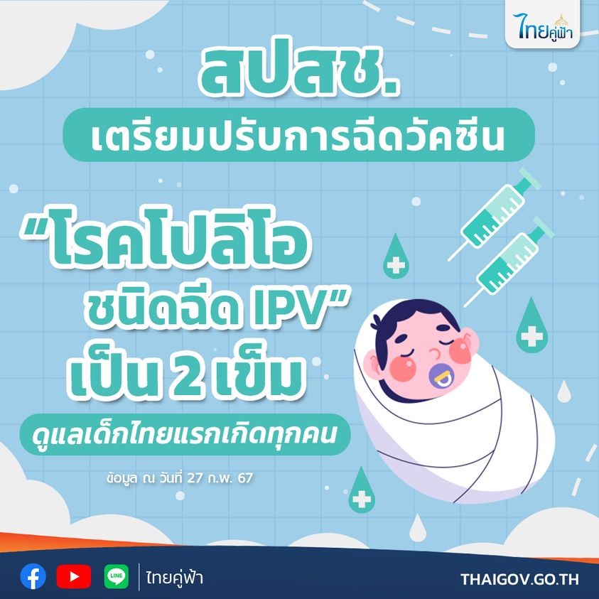 NHSO to Expand IPV Polio Vaccine to 2 Doses for Thai Newborns: World Health Organization Recommended