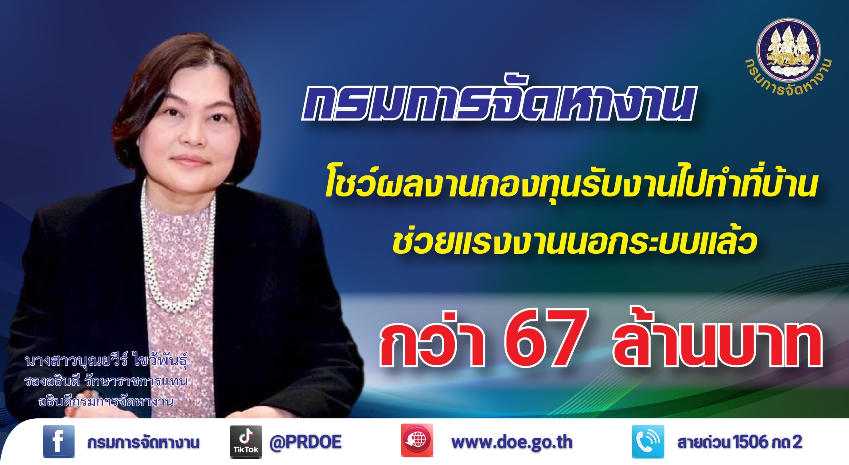 รัฐบาลไทย-ข่าวทำเนียบรัฐบาล-​กระทรวงแรงงาน โชว์ผลงานกองทุนรับงานไปทำที่บ้าน  ปล่อยกู้ 67 ล้านบาท เติมทุนแรงงานนอกระบบ